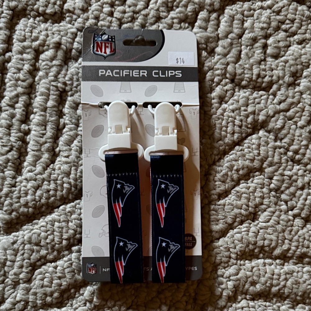 NFL Team Logo New England Patriots Pacifier Clips - Navy and White